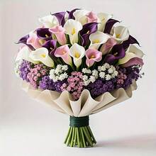 60/39/1pc Elegant Holiday Artificial Flower Bouquet Set - Vibrant White, Pink And Purple Calla Lilies And Baby's Breath Mix, Perfect For Home Decor, Wedding, Home And Office Arrangement, Spring And Autumn Decoration, DIY Decor, Christmas, Thanksgiving, Halloween, Mother's Day, Graduation Season, Valentine's Day Floral Decoration, No Battery Required (Vase Not Included), Plastic Material - Multicolor - View 10