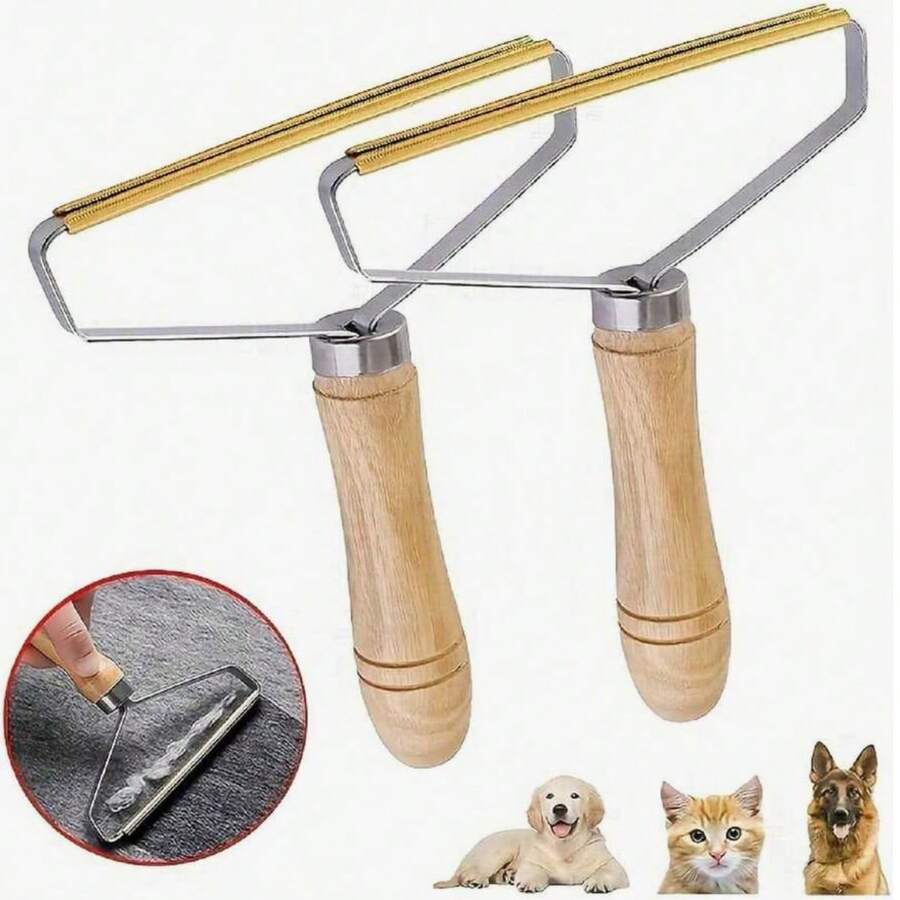 Portable Manual Hair Remover And Grooming Brush, Suitable For Dog, Cat, Clothing, Sofa, Carpet, Bedding And Pet Hair Cleaning, Double-Sided Cleaning Tool, Perfect Gift For Family, Friends, Christmas, Halloween And Birthday, Durable Wooden Handle