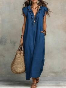 2026 European And American Spring And Summer New Bohemian Flying Sleeves And Ground Length - Blue - View 6