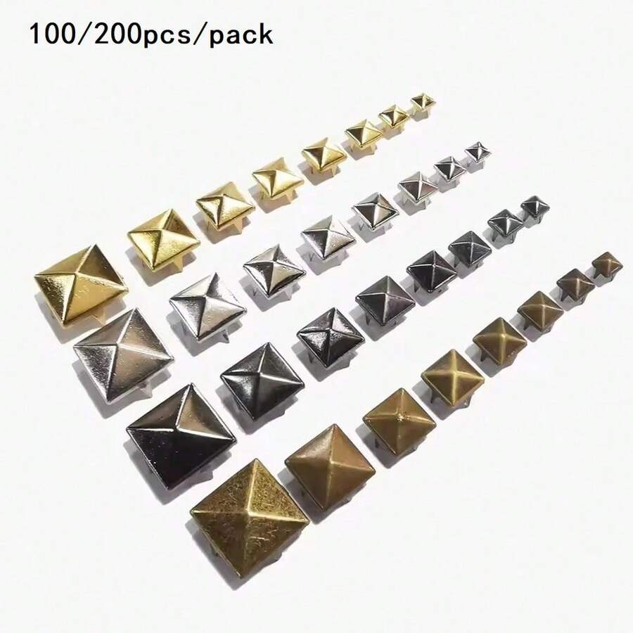 100/200個/包 金屬鉚釘 方形鉚釘 龐克搖滾 皮革手工 4爪鉚釘 適用於衣服、鞋子、手鍊 - 彩色 - 查看 1