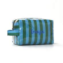 Bolsa de maquillaje a rayas personalizada con asa, organizador de cosméticos de gran capacidad, bolsa de almacenamiento de artículos de tocador, bolsa de viaje con cierre de cremallera, para uso diario, regalo de cumpleaños - Multicolor - Ver 23