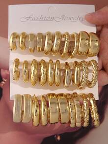 10-30pcs Textured Twist Hoop & Water Drop Geometric Earrings, Suitable As Gifts For Friends And Family On Holidays - Gold - View 8