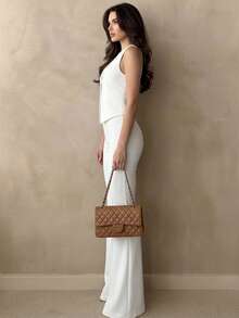 Casual Elegant Commute Daily Office Business Single-Breasted Vest And Flare Pants 2 Pieces Set - White - View 3