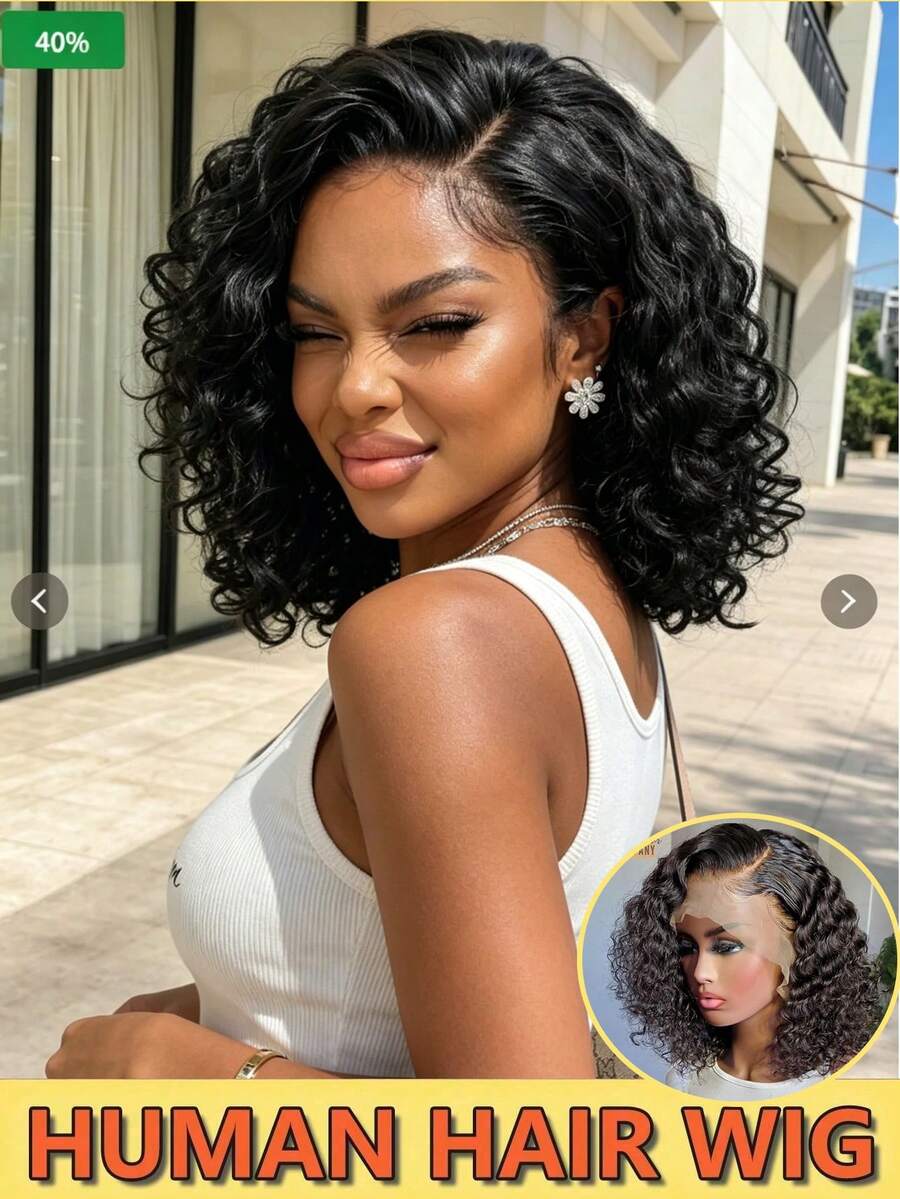 Human Hair Wig 12 Inch 13x4 Deep Wave Lace Front Wigs Human Hair Pre ...