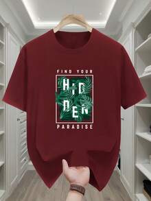 Camiseta de manga corta para hombre,% algodón, con cuello redondo y estampado creativo de hojas verdes DEN, informal y cómoda. - Blanco - Ver 9