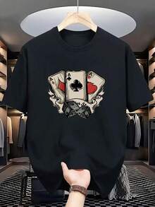 Fashionable Men's T-Shirt With Print - 黑色 - 查看 1