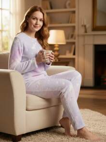 Eatifa Women's Long Fleece Pajamas, Furry, Warm, Winter, Closed, Glows In The Dark - 查看 7