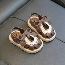Sandalias abiertas con lazo de strass, transpirables, adecuadas para niñas en vacaciones y playa - Caqui - Ver 9