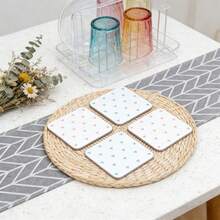 Fresh Mini Light Pink & Light Blue Small Heart Square Acrylic Coaster, White Background Full Print Tiny Hearts, Waterproof Non-Slip Heat-Resistant Tea Cup Coaster, Ins Gentle Cream Style Home Coffee Water Cup Coaster, Wedding, Valentine's Day Afternoon Tea Atmosphere Desktop Decoration Gift Souvenir - Multicolor - View 6