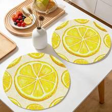 1/2/4/6/8/300 Pieces Of Luxury Fruit Series Placemat Set, Printed With Fresh Lemon Slice Pattern. Machine Washable Polyester Material, Anti Fouling, Waterproof, And Easy To Clean. Suitable For Parties And Kitchen Decoration. - Multicolor - View 3