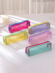 Dopamine Colorful Mesh Pencil Case, Multi-Pocket Portable Stationery Bag, Suitable For Students, Back To School Essential, Pencil Case, Stationery Bag, School Supplies,Back To School - Mesh Pencil Case - View 2