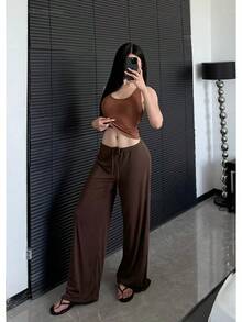 Ctenkevet-Corredores de Yoga de pierna ancha de cintura alta para mujer, pantalones de chándal informales para mujer, pantalones de chándal rectos holgados para exteriores, otoño - CK9211-Azul marino - Ver 5