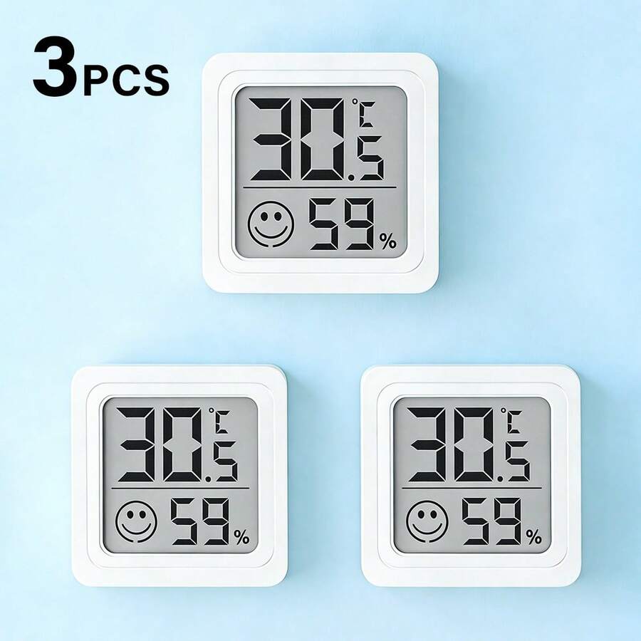 1/3pcs Mini Home Dehumidifier Thermometer, Micro Digital Indoor Temperature Humidity Meter, High Precision Moisture Monitor With Large LCD Display, Compact Stylish Design, Button Battery Powered, Suitable For Home, Teenager Room, Pet, Car And Office