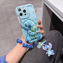 Disney Has Authorized, Phone Case - Chain Set, The Stitch Lilo & Stitch 3D Phone Case Plus A Silicone 3D Stitch Bracelet With Metallic Ring Removable Bracelet, Stitch And Angel Pattern, Compatible With Iphone17/16/15/14/13/12/11/XS/XR/X Plus Pro Max, A Stylish Cartoon Phone Case, The Perfect Gift Choice, Phone Protection, Durable Phone Cover, Great Gift For Friends And Family. - trắng - Xem 2