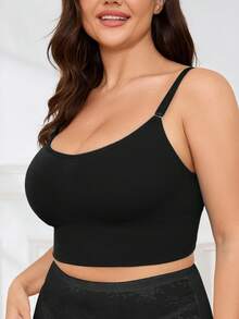 Zimi Collection Plus Size Black Seamless Camisole Sports Bra, Adjustable Spaghetti Strap, Wire-Free, Breathable Fitness Crop Top Fall - Black - View 7