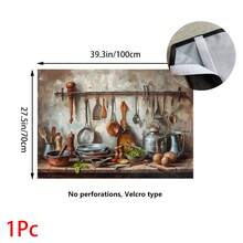 1pc, Home Decor, Kitchen Tool Pattern Printed Table Skirt, Kitchen Small Curtain, Kitchen Cabinet Cover, With Curtain Holes, Easy To Hang, Rectangular, Machine Woven, Machine Washable, Kitchen Decoration And Accessories, Perfect For Kitchen Cabinets And Home Decor - Multicolor - View 13