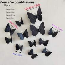 12pcs 3D Butterfly Wall Stickers, Black Removable Butterfly Wall Decals, Creative Home Room Decor, Garden Decor, Party Decor, Realistic Double Layer Butterfly Wall Stickers, Wall Decor Home Creative Decoration - A - View 8