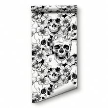 1 Rolo de Papel de Parede Autoadesivo com Padrão de Esqueleto, Fácil de Aplicar e Descolar, Fácil de Limpar, Fácil de Cortar, Adequado para Cozinha, Sala de Estar, Banheiro, Corredor, Quarto e Outras Áreas, Pode Ser Usado para Parede de Bottom, Decoração de Cafeteria, Também como Adesivo de Parede, Papel de Parede, Etc. - Crânio - Visão 11