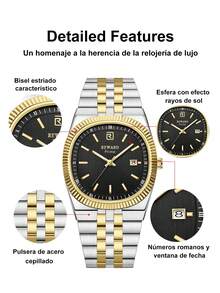 REWARD Men's Quartz Watch Business Fashion Style Calendar Display Luminous Hands Multifunction Wristwatch High Quality Gift Classic Design Stainless Steel Strap - Multicolor - View 3