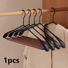 Premium Black Suit Hanger, Solid Wood And Metal Combination Thickened Heavy-Duty Hanger, With Anti-Slip Rubber Shoulder Pads, Space-Saving Design, Suitable For Coats, Suits, Jackets And Trousers, Multi-Functional Luxury Iron And Wood Hanger - View 6