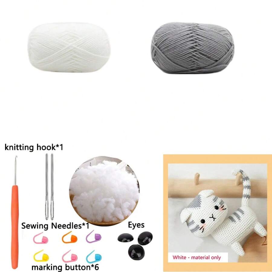 Kit de Materiales para Regalo Creativo: Colgante de Gato de Flores de Lana Tejido a Mano - Material blanco - Ver 1