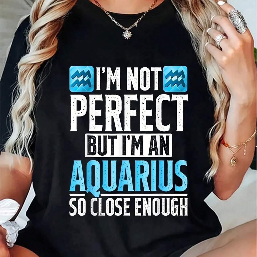Cotton Aquars Zodiac Sign & Star Sign Aquars T-Shirt - Negro - Ver 1