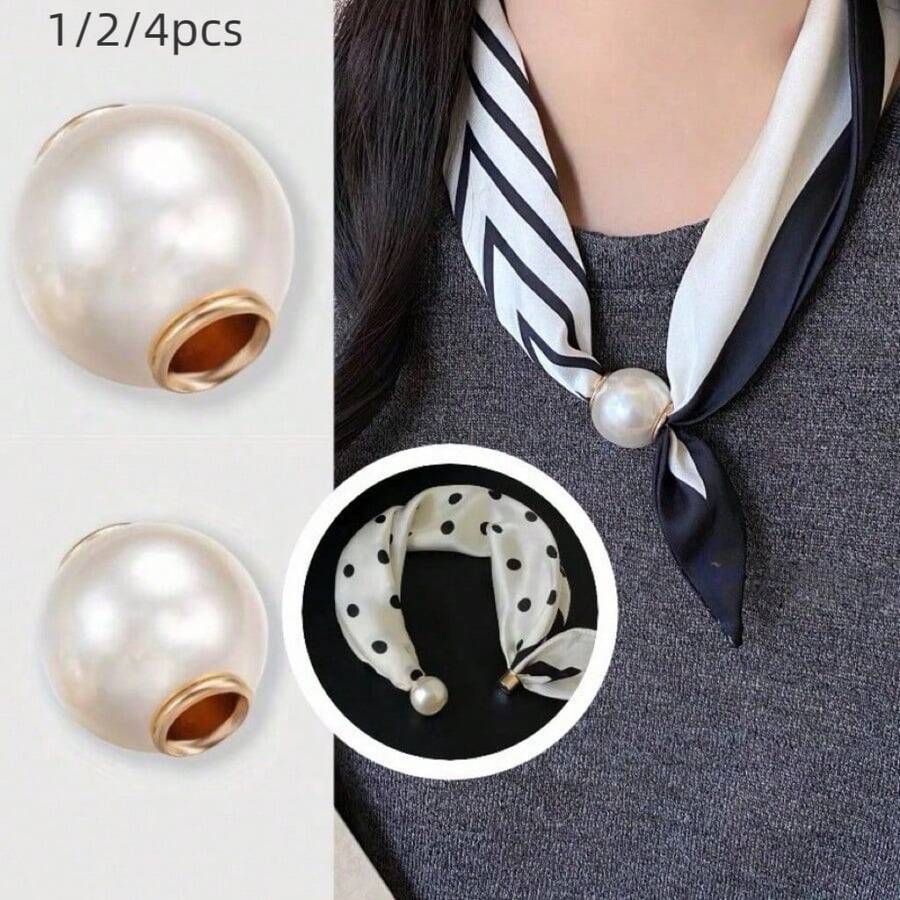 1/2/4pcs Fashionable White Pearl Magnetic Scarf Clips, Scarf Decoration Clips Without Sewing, 0.79"/0.94" Handmade DIY, Suitable For Clothing Hems & Collars, Change Scarf Styles, Enhance Elegance, Versatile Clips, Holiday Gift - A - View 1