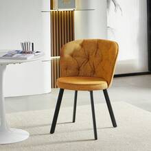 TOKPIEDI Modern White Marble Round Dining Table & 4 Linen Fabric Dining Chairs-4 Seater Set - Ochre Yellow - View 6