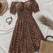 yonghongmaoyi1  LUNE Vestido de hombros descubiertos con estampado de leopardo para vacaciones en talla grande - Marrón - Ver 2