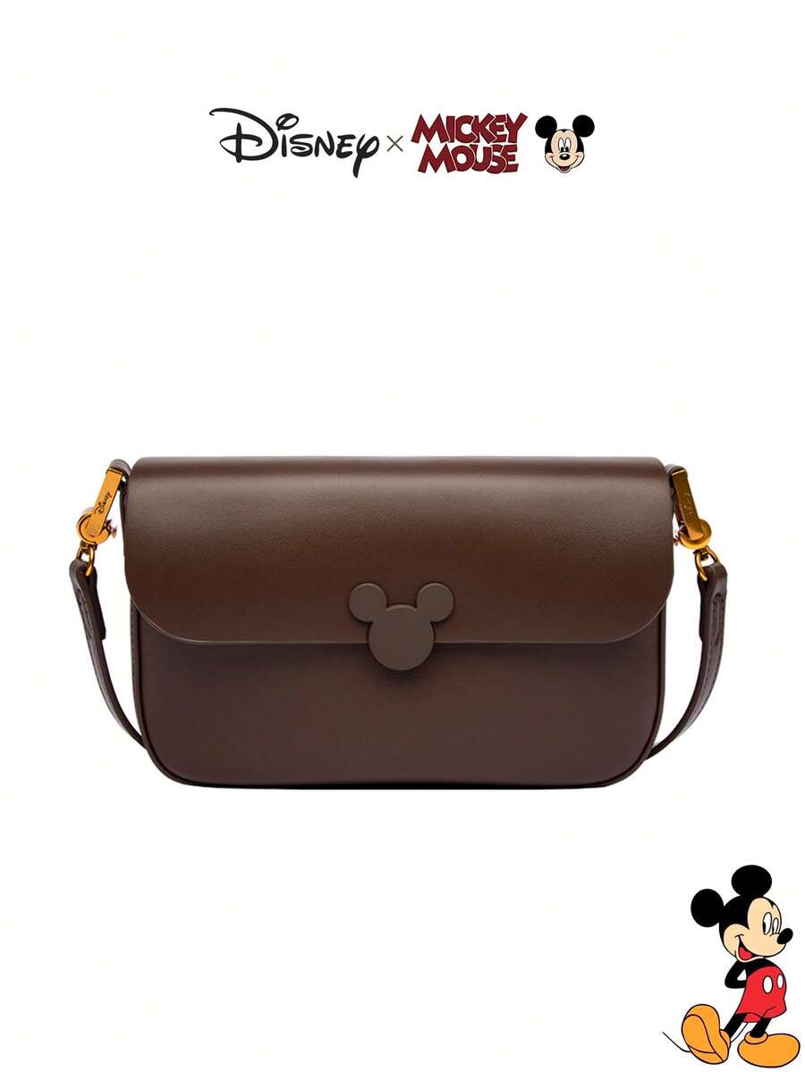 Disney 聯名時尚 PU 小方格鏈條斜挎肩背包 女款 棕色 小號