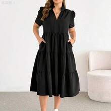 jianchaimaoyi02 Shapeblank Vestido midi azul de manga corta, básico, versátil, cómodo y suelto para mujer talla grande, de moda casual para primavera/verano - Morado - Ver 6