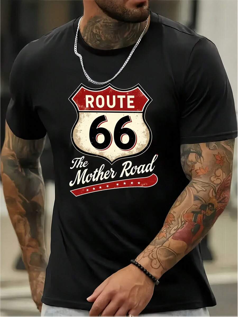 Camiseta Deportiva de Verano para Hombre, Tejido de Punto Ligeramente Elástico, Camiseta Estampada, Corte Regular, Ropa Elástica, Camiseta con Estampado, Estilo Casual, Camiseta de Verano - Negro - Ver 1