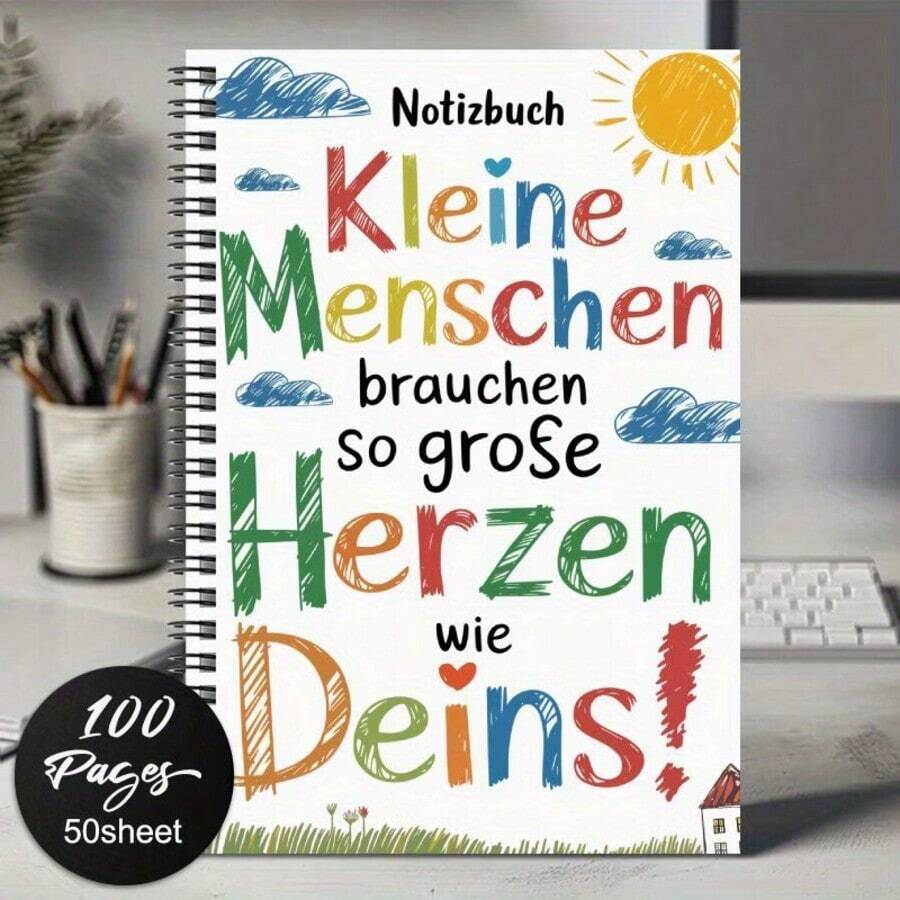 1本德文版教師螺旋筆記本日記本,向教育工作者表達感謝的絕佳禮物,畢業、告別或生日的完美感謝禮,也適合作為日記、日誌或訪客簿 - F - 查看 1