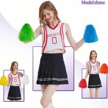 1pc Cheerleading Spirit Plastic Pom Pom With Handle, Team Party Dance Pom Pom, Cheerleading Pom Pom, Cheerleading Supplies - Multicolor - View 3