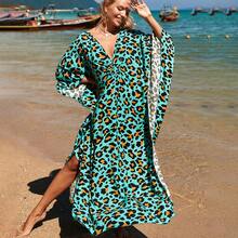 New Rayon Printed Cover-Up Dress For Seaside Vacation, Loose-Fitting Bikini Swimsuit Long Dress For Women - Blue (ZS1770-1) Rayon - View 12