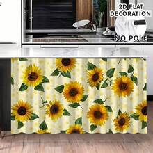 1pc, Home Decor, Sunflower Pattern Printed Table Skirt, Kitchen Small Curtain, Kitchen Cabinet Cover, With Curtain Holes, Easy To Hang, Rectangular, Machine Woven, Machine Washable, Kitchen Decoration And Accessories, Perfect For Kitchen Cabinets And Home Decor - Multicolor - View 3