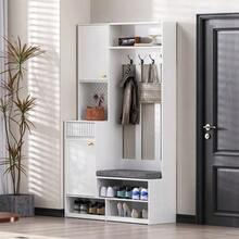 Wardrobe Set, Complete Hallway Wardrobe Set With Bench, 4 Hooks, Doors & Drawers, Compact Dimensions 100*180*35 Cm (W*H*D) - White - View 4