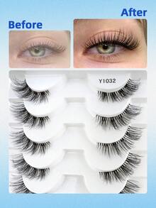 10 Pairs Half-Eye False Eyelashes, Natural Fluffy Winged Eyelashes With Transparent Band, Reusable, Suitable As Gifts For Women And Girls - 黑色 - 查看 5