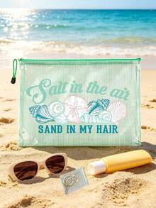 Waterproof PVC Beach Bag With "Summer" Print,Includes Storage Bag,A4 Transparent File Pouch,Large-Capacity Mesh Zipper Makeup & Swim Bag,Portable Travel Tote For Swimming,Vacation,Summer Essential,Perfect Gift For Friends Teachers,Holiday,Party - Multicolor - View 1