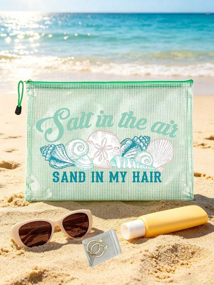 Waterproof PVC Beach Bag With "Summer" Print,Includes Storage Bag,A4 Transparent File Pouch,Large-Capacity Mesh Zipper Makeup & Swim Bag,Portable Travel Tote For Swimming,Vacation,Summer Essential,Perfect Gift For Friends Teachers,Holiday,Party - Multicolor - View 1