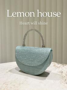 1pc Fresh Mint Green Glitter Striped Handbag Tote Bag, Fashion Elegant Box Clutch Evening Bag, Wedding Bridal Bag, Vacation Style Small Bag, Suitable For Vacation, Evening Dinner, Banquet, Party, Wedding, Ball, Gathering, Formal Occasions For Women - Mint Green - View 4