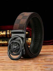 1 pieza Cinturón de cuero PU con hebilla automática para hombre, hebilla de tigre hueca en relieve, cinturón ajustable de estilo casual de negocios, disponible en múltiples colores, moda, adecuado para jeans de hombre, trajes, ropa de trabajo formal y uso casual diario. Estilo de lujo ligero, sensación de alta gama, el mejor regalo para el padre y el novio. - Multicolor - Ver 17