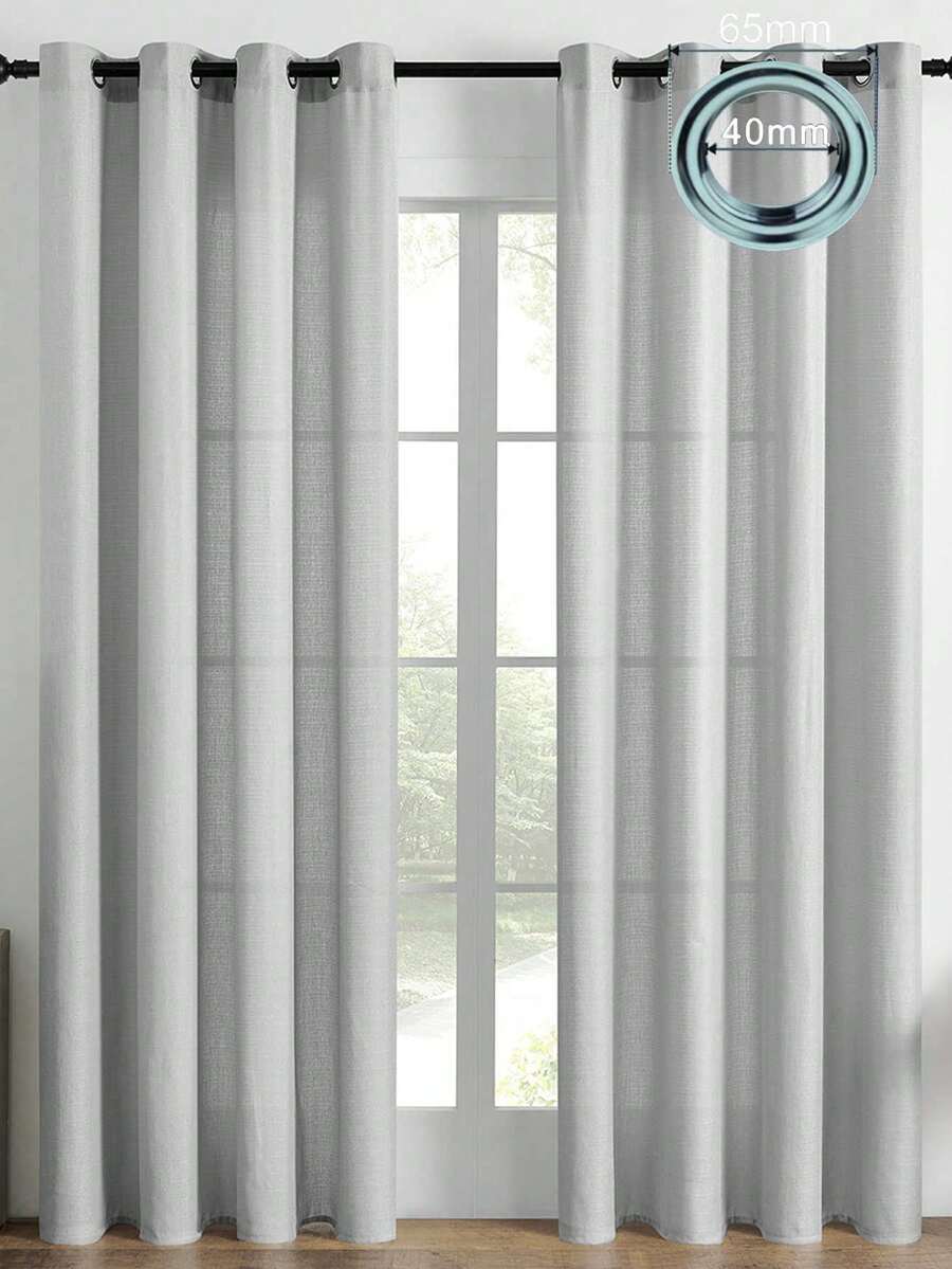 1pc/2pcs Linen Look Sheer Curtains Faux Linen Textured Semi Sheer Window Curtain Panels For Living Room Bedroom,Faux Linen Sheer Curtains Light Filtering Textured Linen Blended Curtain Drapes For Home Decor - Grey - View 1