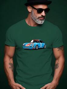 Camiseta de manga corta con cuello redondo para hombre, estilo casual de verano, con ilustración de coche de carreras Dusk-Devil, ropa de calle a. - Blanco - Ver 11