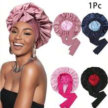Awegeo 1pc Women's Double-Layered Reversible Bonnet Sleep Cap, Breathable Satin Hair Protection Cap With Bow Elastic Band, Casual Hair Care Cap - A - View 11