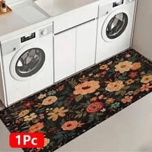 1 pieza, Decoración del hogar, Estampado de patrón floral, Alfombra de cocina de lino, Tapete de cocina, Tapete de piso, Tapete de baño, Tapete de puerta, Impresión 3D rectangular, Adecuado para sala de estar, dormitorio, pasillo, baño, lavandería - Alfombra de poliéster, Adecuado para decoración del hogar interior y exterior - Multicolor - Ver 13