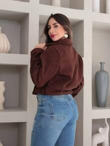 Victoria Women's Coat, La Batida Jacket With Buttons, Long Sleeves, Autumn/Winter - Coffee Brown - View 4