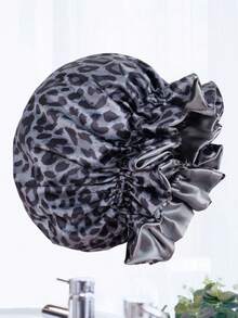 Gorro de dormir de satén de doble capa con bloques de color, gorro para peluca - Estampado de leopardo gris - Ver 10