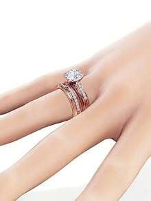2pcs Elegant Square Cubic Zirconia Women's Ring Set, Suitable For Valentine's Day Gift, Wedding Anniversary Party Jewelry - 1# - View 3