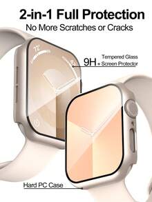 Case Compatible With Apple Watch 40mm 41mm 42mm 44mm 45mm 46mm 49mm 38mm With Tempered Glass Screen Protector, Hard PC Case Overall Protective Cover - Starlight Color - View 2